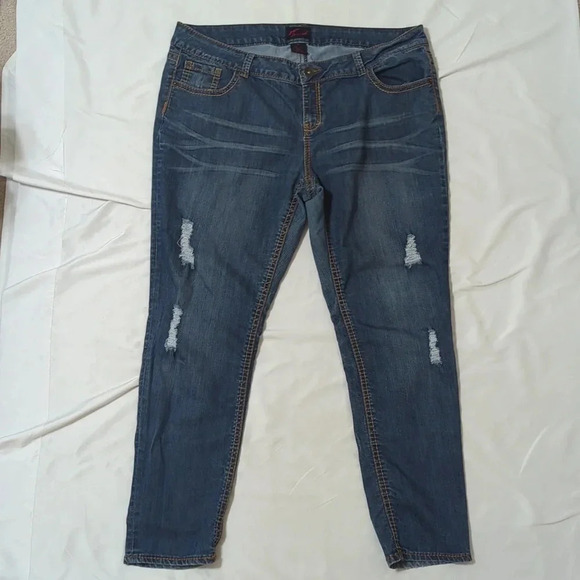 Torrid Denim Gold Stitch Distressed Jeans, Color Blue/Gold Size 22 - Picture 1 of 16